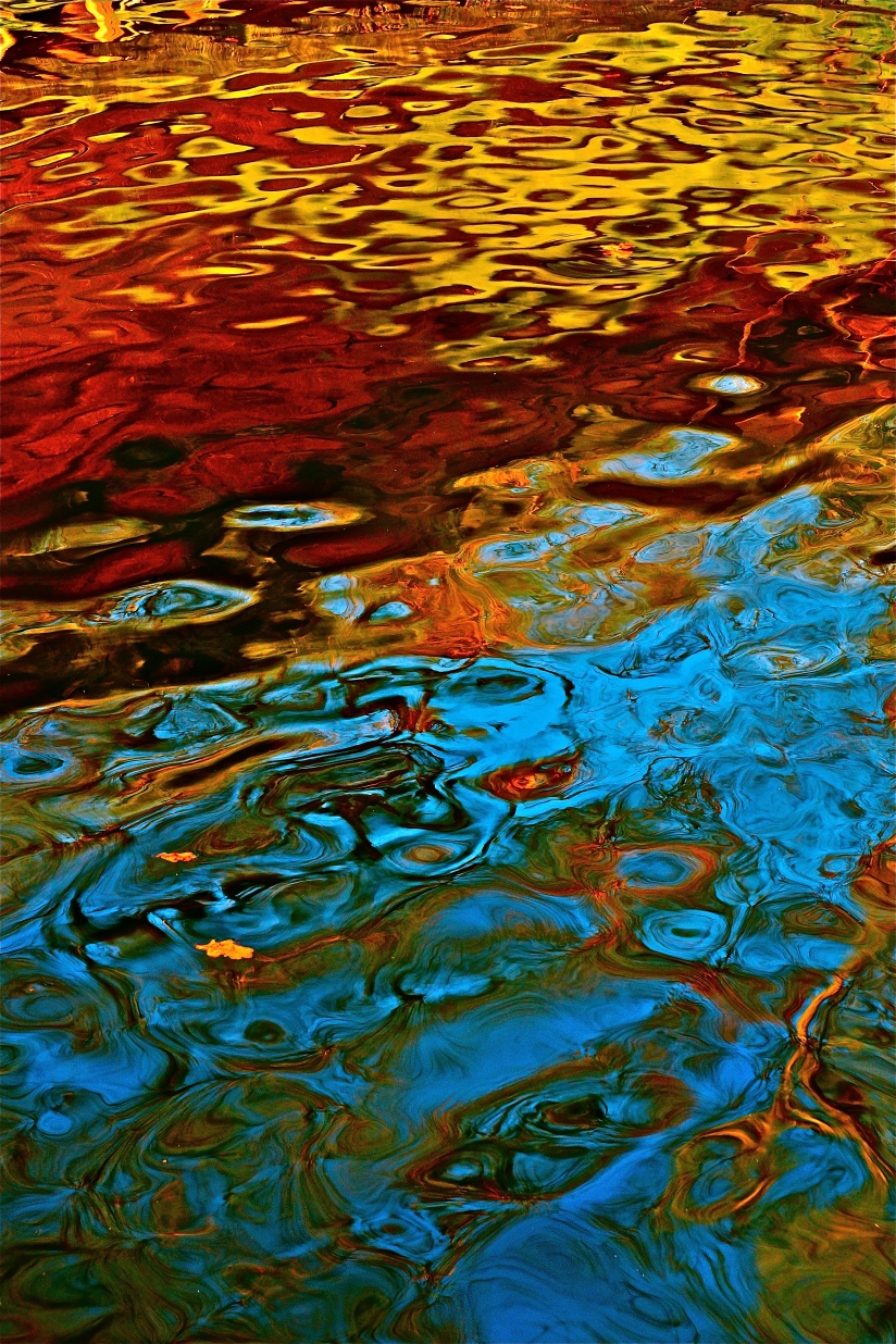I am always intrigued and mesmerized by the hues of colour of water reflections rippled by the wind